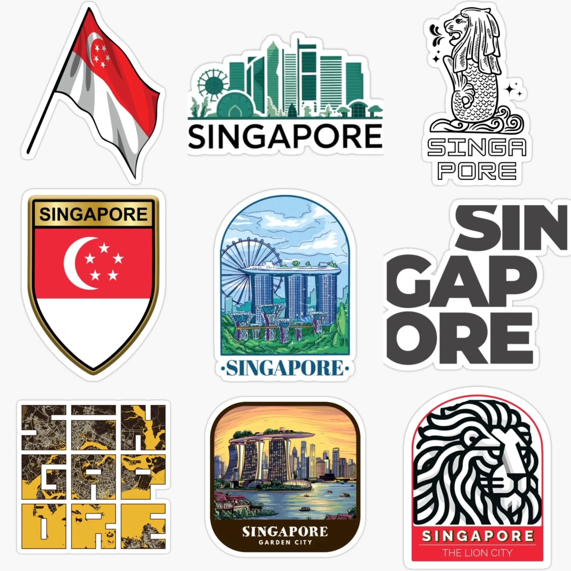 Car Accessories Singapore - سنغافورة العلم خريطة ميرليون مشهد الإبداعية