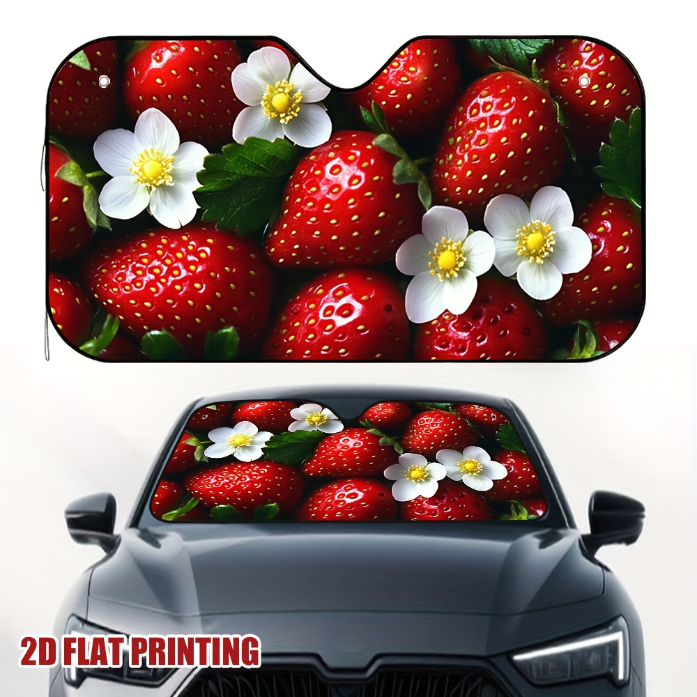 Car Accessories You Must Have - واقي شمس للسيارة بتصميم الفراولة والزهور،